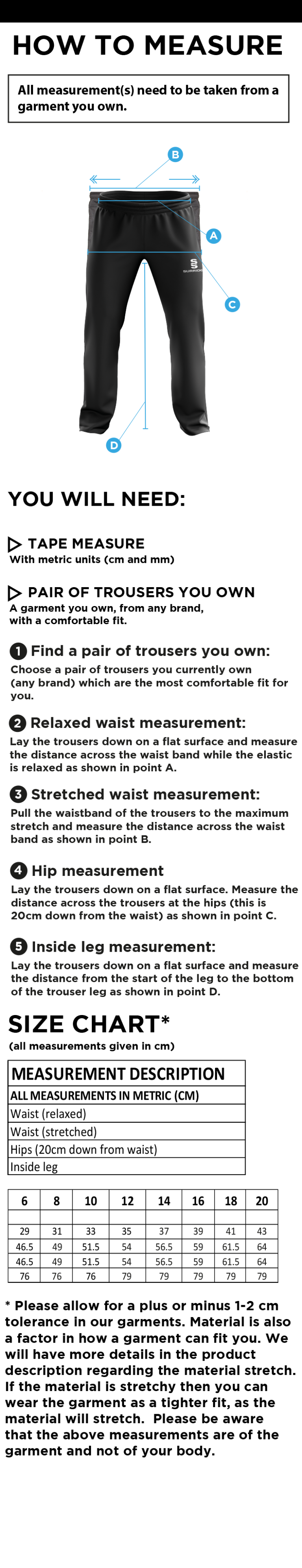 OLD HALESONIANS Women's Ripstop Track Pants - Size Guide