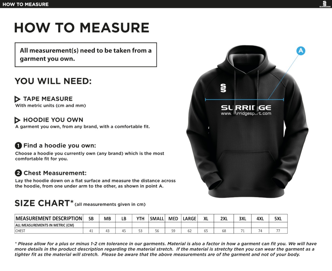 Old Halesonians Blade Hoody - Size Guide