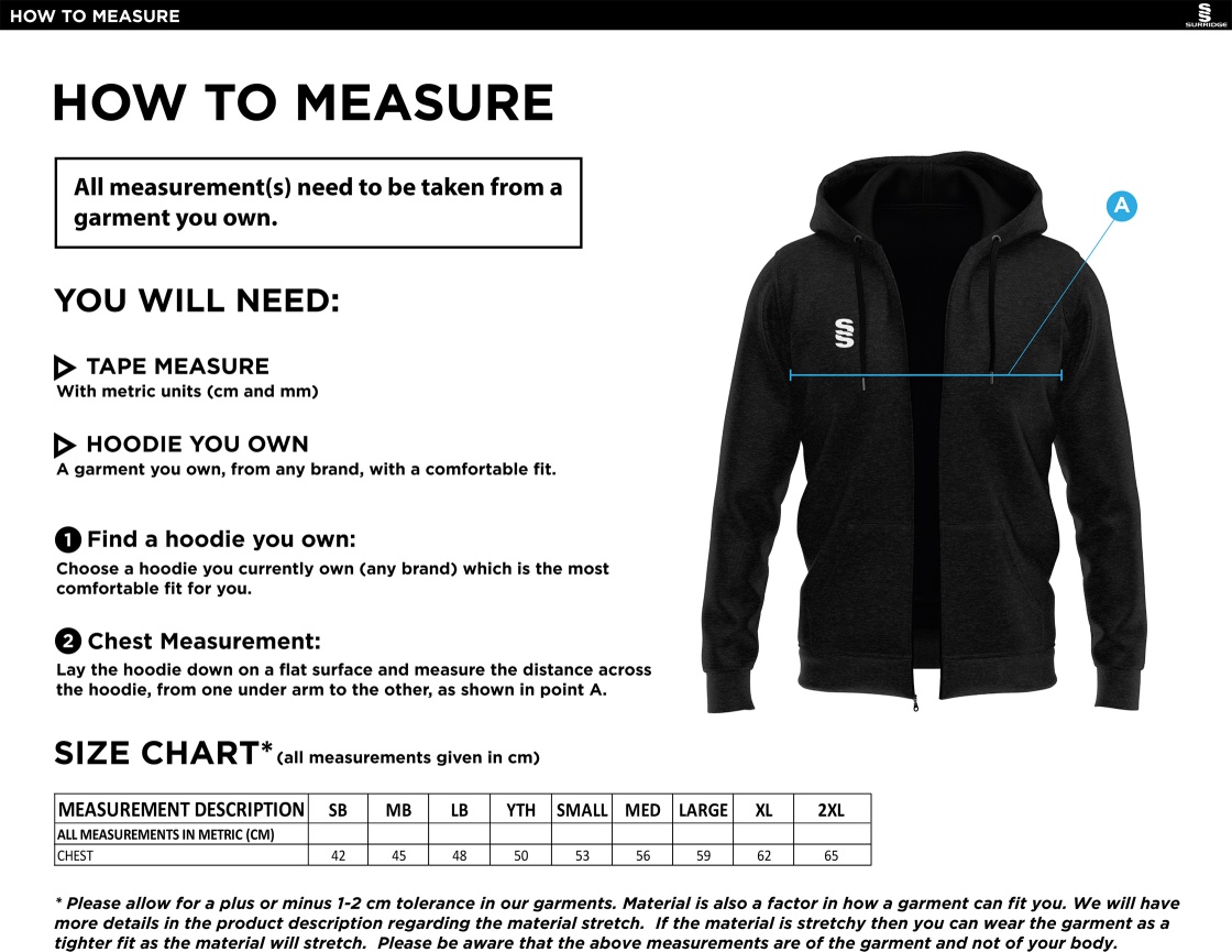 Old Halesonians Youth's Blade Hoody - Size Guide