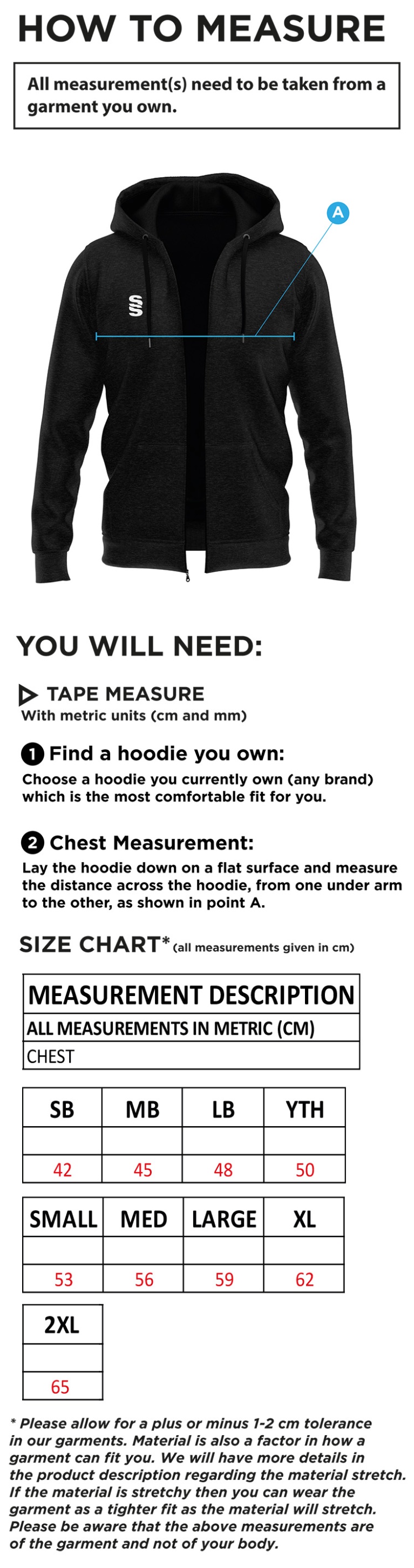 Old Halesonians Youth's Blade Hoody - Size Guide