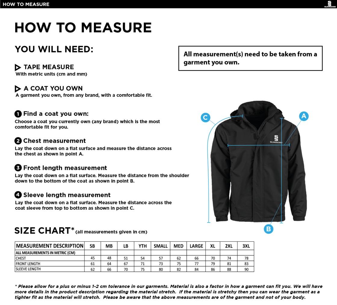 Old Halesonians Youth's Dual Fleece-Lined Jacket - Size Guide