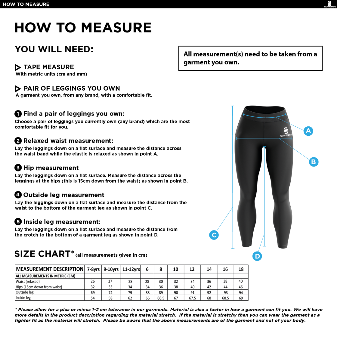 OLD HALESONIANS Youth's Performance Full Length Leggings - Size Guide