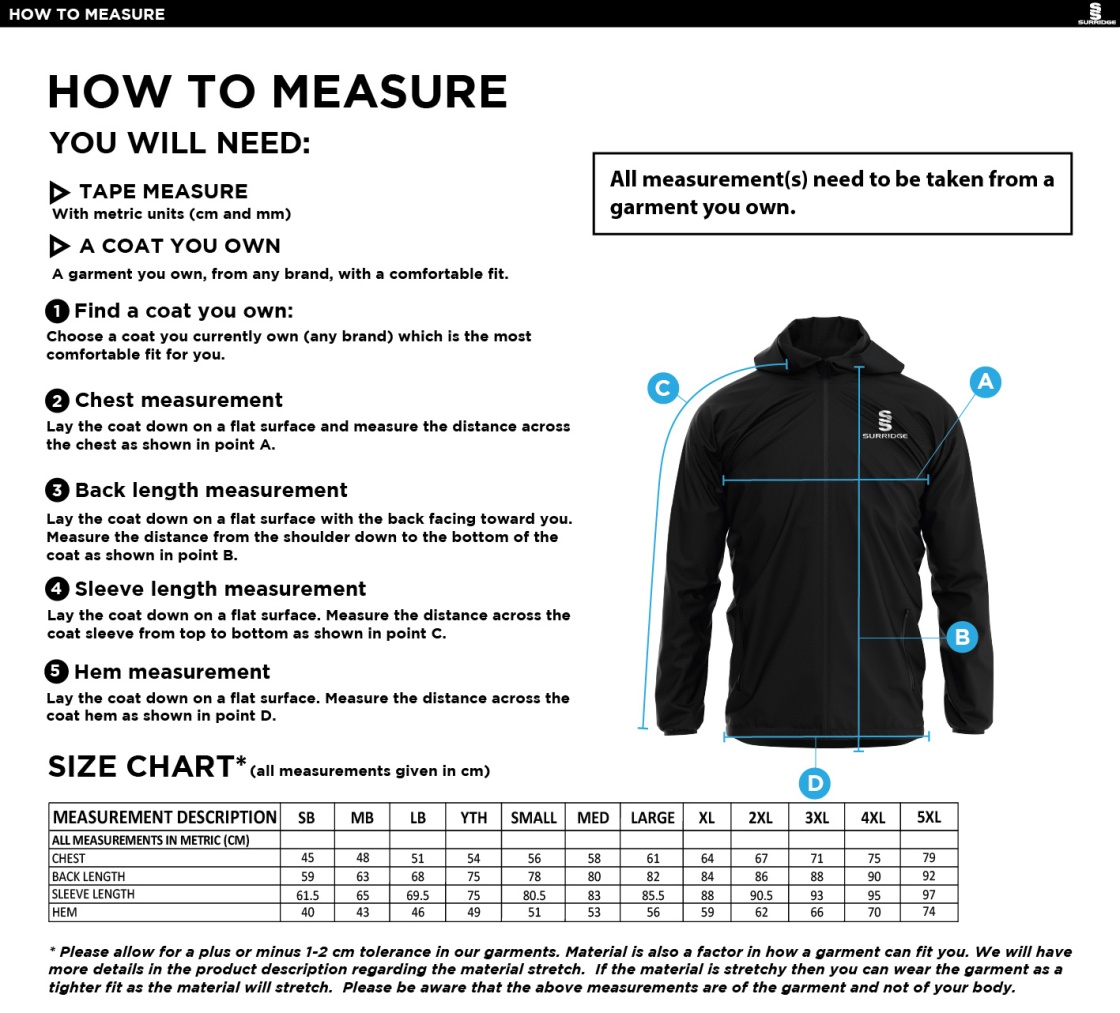 Old Halesonians Women's Dual Full Zip Training Jacket - Size Guide