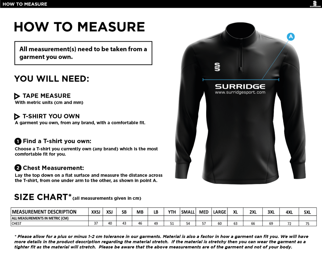 Old Halesonians Blade Performance Top - Size Guide