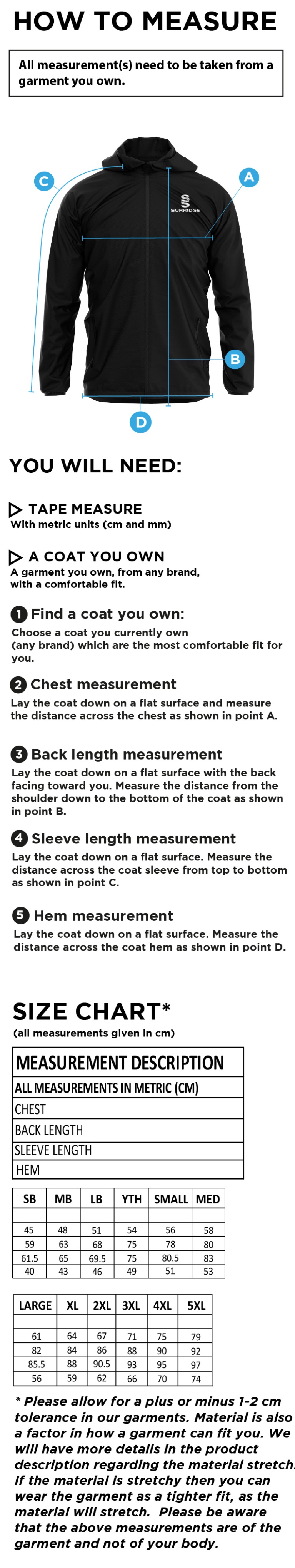 Old Halesonians Youth's Dual Full Zip Training Jacket - Size Guide
